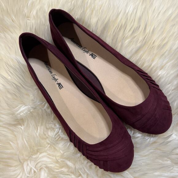 AE American Eagle Womens Shoes Port Red Wine Ballet Flats Size 9 Pleated Detail - Picture 11 of 12